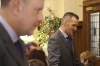 After the ceremony at a Civil Partnership, the couple talk to friends and family.